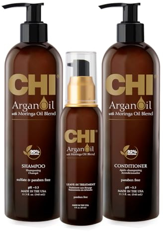 CHI Argan Oil plus Moringa Oil Luxe Trio Kit with Shampoo, Conditioner and Moringa Oil (Set of 3), 11 fl. oz.