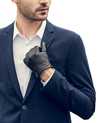 YISEVEN Herren Touchscreen Lammfell Lederhandschuhe mit Warm Gefüttert Elegant Handschuhe Winter Leder Autofahrerhandschuhe Touchscreen Warm Männer Geschenk, Schwarz XXXL