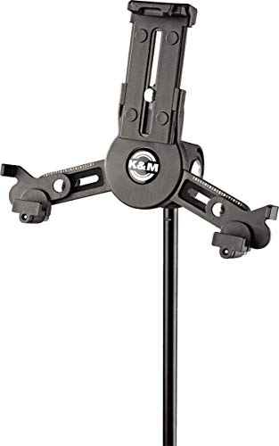 K&M 19795 Tablet-PC-Stativhalter Schwarz, Kunststoff - Drehbare Tablet-Halterung für Stative mit 3/8“ Gewinde