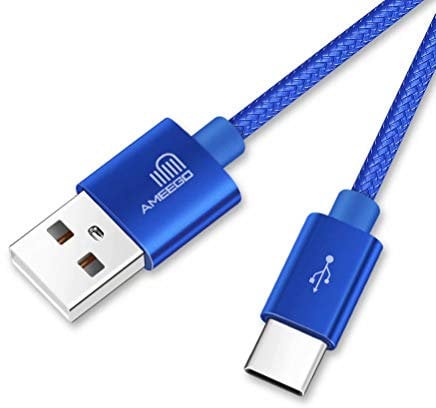 ameego 3.3ft Nylon Braided USB C 3.1 Sync & Fast Charging Cable for Samsung, HTC, Nokia, Sony, Nintendo Switch, and More Device with Type C Reversible Connection - Dark Blue