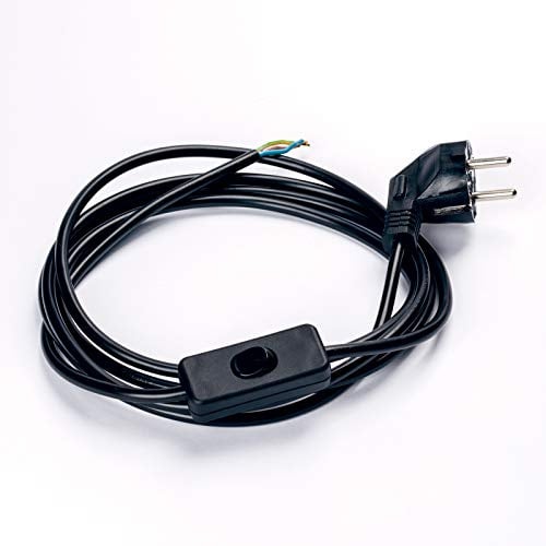Netzkabel Schuko Stecker an offenes Ende m. Schnurschalter Kabel Schalter Anschluss Zuleitung (3,1m, schwarz)