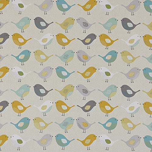 Fryett`s Dekostoff Baumwolle Birds Vögel beige grau mint senf 138cm