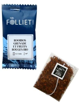 CAFÉS FOLLIET - Infusion Bio - Rooibos - Grenade & Fruits rouges - Sans théine & Sans conservateurs - Confort digestif - Sachets d'origine végétale - 24 Sachets