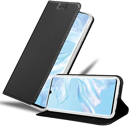 Cadorabo Hülle kompatibel mit Huawei P30 PRO aus Premium Kunst Leder Flip Klappbare Stoßfeste Magnetische [Standfunktion] [Kartenfächern] Cover Hülle für Huawei P30 PRO Tasche in Schwarz