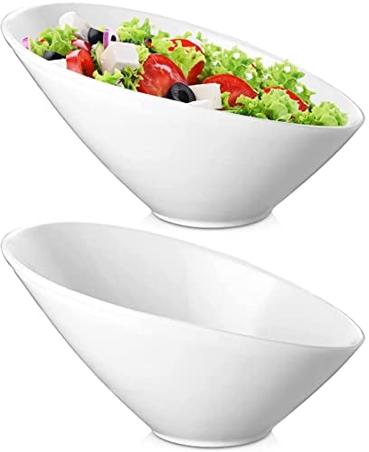 Yesland 2 Pack Porcelain Angled Serving Bowls 26oz /770ml Ceramic White Salad Bowls Set Slanted Bowls