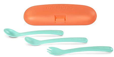 Miniland Picneat Mediterranean Coral. Set de cubiertos para bebé anatómicos y evolutivos con funda protectora.
