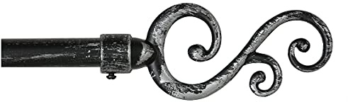emmevi Gardinenstange, ausziehbar, 120-210 oder 160-300, Eisen, Antikoptik, Shabby-Chic, Gardinenstange, Modell: SPIRALI 160-300, Schwarz-Silber