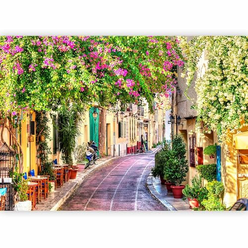 murando - Papier Peint Panoramique Adhésif Ville 196x140 cm - Murale Autocollante Décoration - Rouge beige vert - Arbres photographie nature colorée plantes rue toscane italie d-B-0333-a-a