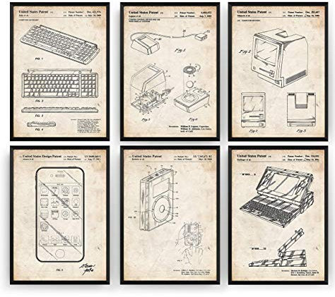 Steve Jobs Invention Set Of 6 Patent Posters - Technology Inventor Giclee Print Art Kunst Wall Dekor Decor Entwurf Wandkunst Blueprint Geschenk Gift - Frame Not Included