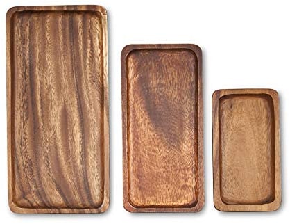 levandeo 3er Set Tablett rechteckig 30cm 25cm 18cm Holz Akazienholz Holzschale Snackschale Natur Braun Unikat Schale Holzteller Dekoschale