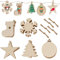 JUYOO 50PCS Wooden Christmas Tree Decoration Set - Wooden Ornaments: Round Wood Slices, Wood Snowflake, Star, Tree Socks with 60 Pcs Rope, 5 Styles