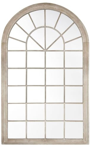 Beliani Specchio da parete in metallo beige 77 x 130 cm finestra ad arco decorazione vintage