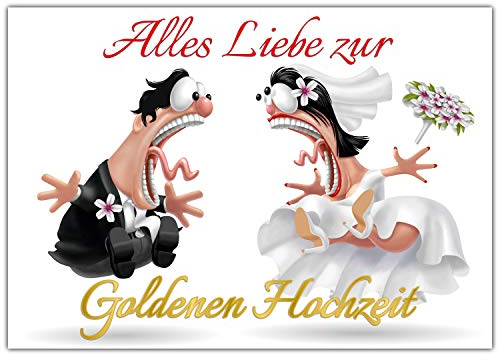 BREITENWERK A4 XXL Karte GOLDENE HOCHZEIT BRAUTPAAR mit Umschlag - edle & lustige Klappkarte zum 50 Hochzeitstag - Goldhochzeit Glückwunschkarte