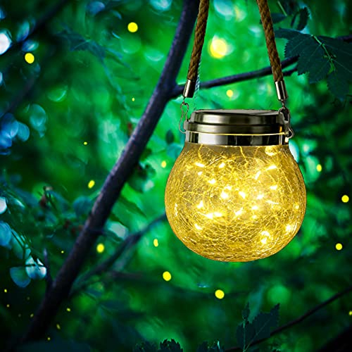 ZVO Lanterne Solaire Extérieur, 30 LED Lampe Boule Suspendue Solaire, éclairage Jardin en Verre Craquelé, Lumières Mason Jar Décoration étanche Intérieur pour Patio Fête Cour Noël Pelouse