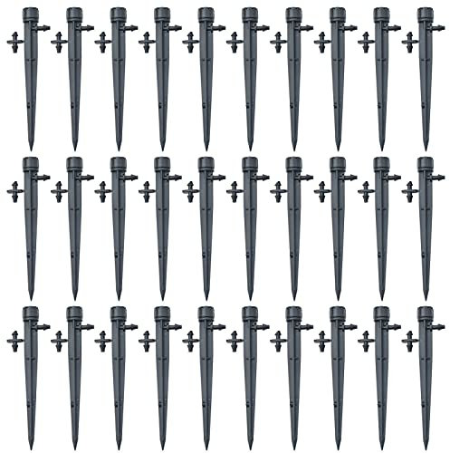 Gocciolatori regolabili a 360 gradi con connettore spinato per tubo da 4/7 mm flusso d'acqua paletti sistema di gocciolamento emettitore goccia confezione da 30 pezzi (nero)