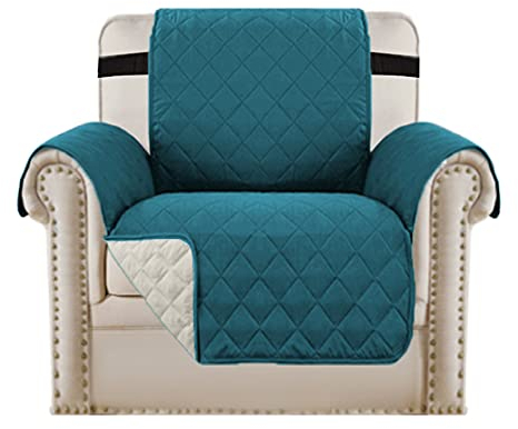 Bestenrose Sesselschoner Sesselauflage Relax mit Armlehnen Sofabezüge wasserdichte Sessel Überwurf Sofa Protector mit Riemen für Wohnzimmer Schutz Haustier Abdeckung (1 Seater, Türkis)