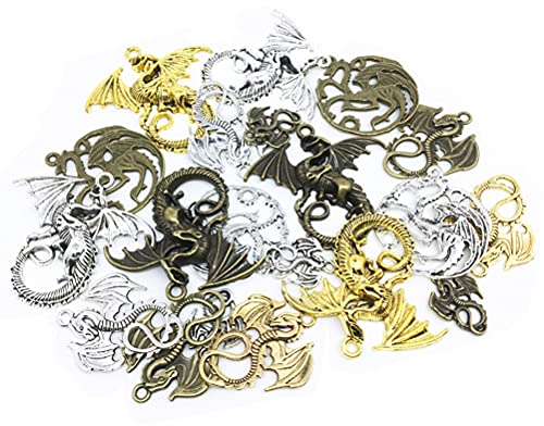 MiaLover 20 Stück Antik Steampunk Drachen Metall Anhänger Zahnraeder Fliegender Drache Charms Retro Schmuck für Handgemachte Accessoires DIY Dekorationen Schmuck Basteln(Drei Farben)