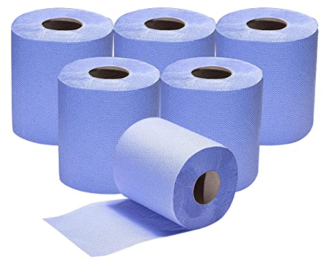 Pemienterprize Pack of 6 Rolls - 2ply Centre Feed Embossed Paper Kitchen Towel Multipurpose Towel for Cleaning Commercial & Home, Embossed Wiping Paper Tissue Kitchen Hand Towel (Blue)