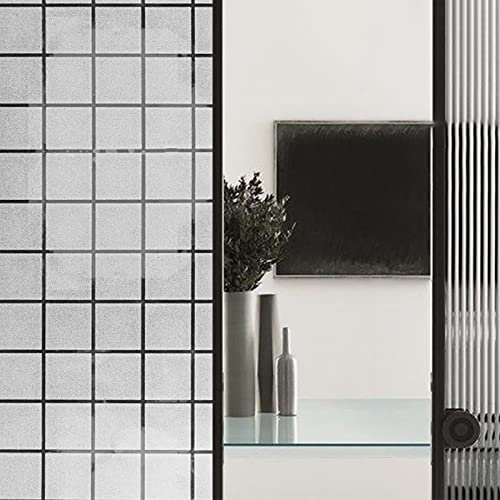 Glasfolie Kariert Muster Frosted Aufkleber Fenster Sichtschutzfolie Entfernbar Kein Kleber Statisch Dekorative Fensterfolie Grau Fenster Tür Aufkleber 15,7 x 118,1 Zoll