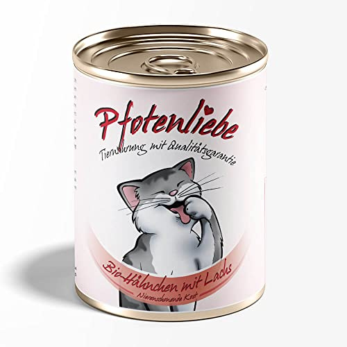 Bio Katzenfutter nass mit Qualitätsgarantie | Natürlich ohne Chemie | Machen Sie Ihre Katze glücklich! | 400g | freie Sortenwahl (Bio-Hähnchen mit Lachsfilet)