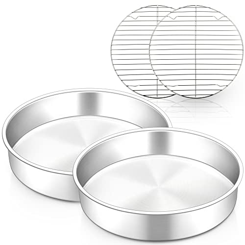 HaWare Juego de moldes para hornear con rejilla de enfriamiento, juego de moldes redondos para tartas con rejilla para hornear/freír/refrigerar/vapor, inoxidable y apto para lavavajillas, 4 unidades -