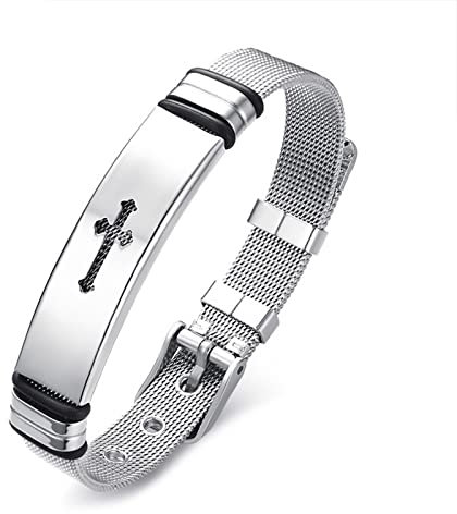 Skcess Armband Herren Silber,Fußkettchen Verstellbares Kreuzarmband Rostfreier Stahl Männer Lederarmband 22Cm