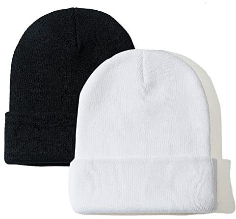 NPJY Unisex Beanie für Damen und Herren Strickmütze Wintermützen, schwarz/weiß, Einheitsgröße