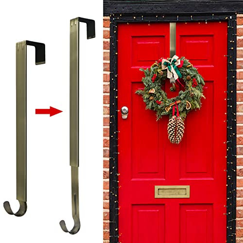 ZMCINER Kranzaufhänger für Haustür, verstellbarer 38,1-63,5 cm Kranzaufhänger, 9 kg größeres Tür-Upgrade, Nickel