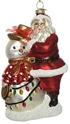 Kaemingk Christbaumschmuck Glas 16cm Weihnachtsmann und Schneemann Weihnachtskugeln mundgeblasen rot