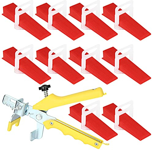 GOYADA Set di 601 Sistema di Livellamento, Linguetta di Livellamento 1.5 mm, con 500 Linguette di Trazione, 100 Cunei Riutilizzabili, 1 Pinza per Aiutare la Posa di Piastrelle 6-15 mm di Spessore