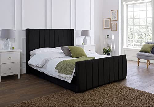 SANA SLEEP 5FT Ottoman Panel Wing Plush Velvet Upholstered Bed Frame - Plush Black