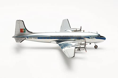 Herpa Modellflugzeug TAP Air Portugal Douglas DC-4 – CS-TSD Miniatur im Maßstab 1:200, Sammlerstück, Modell mit Standfuß, Metall