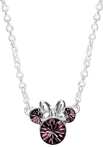 Disney Minnie Mouse Sterling Silver February Birthstone Crystal Necklace