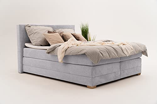 domyou Boxspringbett 200x180 mit matratze, polsterbett mit bettkasten 2X 200 Liter, matratze 200x180, polsterbett mit Topper, Bettkasten Behälter, Schlafzimmer, Elegante, Grau