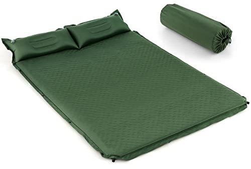 KOMFOTTEU Colchoneta Autoinflable para 2 Personas, Colchón de Camping Plegable con 2 Almohadas Inflables y Bolsa Portátil, Esterilla Hinchable de PVC Portátil, para Senderismo Viajes (Verde)