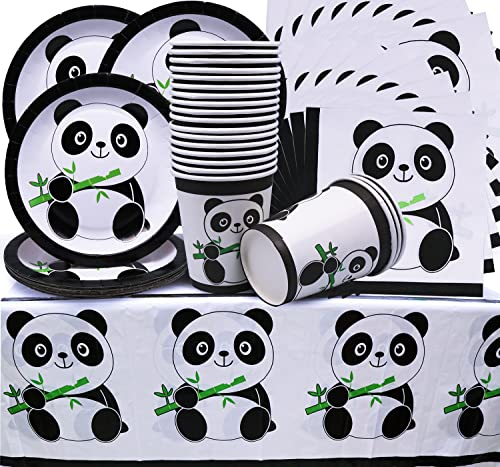 Doyomtoy 61Pz Set di Stoviglie per Panda Feste,Decorazione per il Compleanno del Panda,Piatti, Tazze, Tovaglioli, Tovaglia, per Ragazzi, RagazzeFesta di Compleanno a Tema Panda