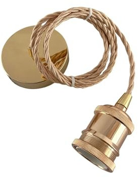MOSSODOR Ceiling Rose Vintage Suspended Pendant Light Modern Retro Pendant Fitting with E27 Lamp Holder Suspension Braided Flex Pendant Light Kit French Gold Lamp Holder (Twisted Wire-French Gold)