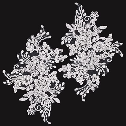 GORGECRAFT 2Stk Perlen-Blumen-Stickerei-Spitzen-Patches 3D-Blumenmuster Weißes Blumenmuster Bestickte Applikationen Zum Aufnähen Spitzen-Stoffbesatz Für Kopfbedeckung Kleidung Braut-Accessoires