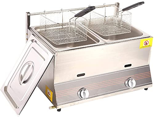 CGLYYDS Friteuse à gaz 6L / 12L,Professionnelle Acier Inoxydable Friteuse Profonde De Gaz Naturel avec Panier pour la Cuisine Familiale des Aliments de Comptoir de Restaurant Commercial,Double