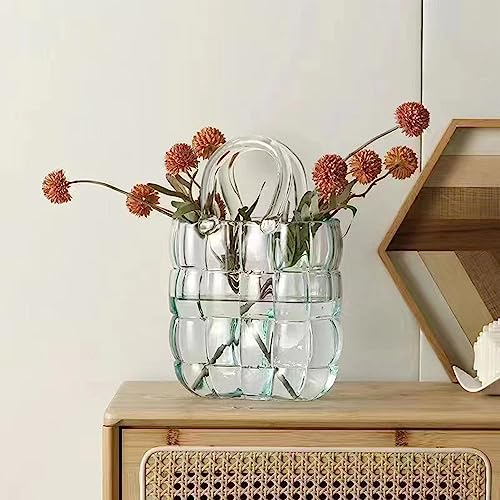 MISNODE Geldbörsenvase für Blumen, Taschenvase aus Glas, Handtasche, Einzigartige Taschenvase aus Glas, Blumenvase, Dekorative Geldbörsenvasen mit Breiter Öffnung und Elegantem Design,(Klar)