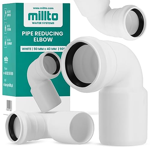 Millto™ Reduzierstück Bogen 50x40 mm 90º Weiß Rohrbogen Abfluss Abwasserkanalisation Sanitärrohrbogen Abflussrohrverbinder Abflussrohrkrümmer Kanalisationssysteme Polypropylen