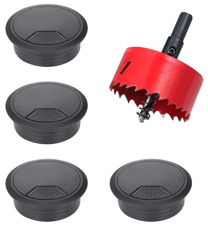 4 Pièces Couvercle de Trou de Câble en Métal 80 mm Noir, Passe Câbles Bureau Oeillet, Cable Couvercle de Trou de Câble, pour Organisateur de Fil de Table d'Ordinateur