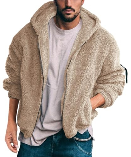 shownicer Teddy Fleece Giacca Uomo Invernale Giacca in Pile Felpa con Cappuccio e Zip Casual Caldo Giacca Cappotto