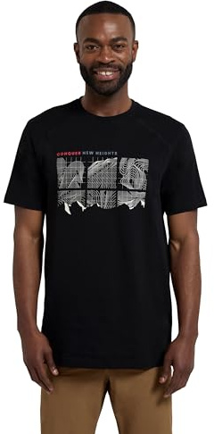 Mountain Warehouse Tech Mountains Mens T-Shirt - Cotton Casual Top, UV Protection Tee Shirt - for Summer, Outdoors, Camping & Hiking Jet Black (Tech Mountains) XS
