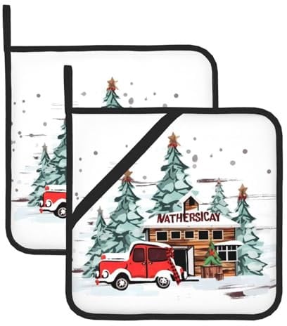 Farmhouse Quadratische Topflappen-Set mit Weihnachtsmotiv, hitzebeständig, wasserdicht, 2 Stück