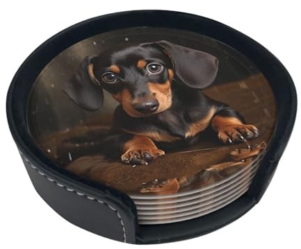 Untersetzer mit niedlichem Dackel-Druck, für Getränke, 6 Stück, hitzebeständig, personalisierbar, für Küche, Büro
