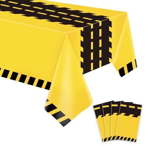 4 Pack Manteles de Fiesta Construcción Rectángulo Cubremesas Camión Volquete para Cumpleaños Niños Fiesta Suministros 51 x 86 Pulgadas