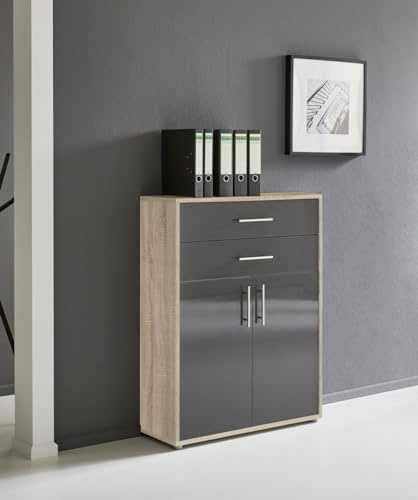 Aktenschrank TABOR mit Schubkästen Büroschrank in diversen Farbvarianten (Sonoma Eiche/anthrazit Hochglanz)