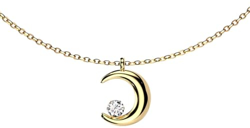 viva-adorno Edelstahl Damen Kette Halbmond Zirkonia Halskette Kristall Mondsichel Anhänger Collier HK46, gold