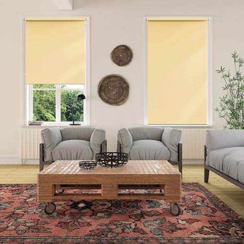 Protection Solaire 120 x 140 cm, Opaque, Isolant Thermique, Store Enrouleur pour Fenêtre, avec Store enroleur Fixation, pour fenêtres et Portes, Beige
